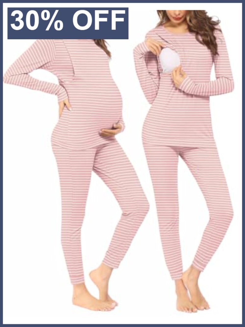 Nursing Thermal Pajama Set Long Sleeve Maternity Sleepwear Adjustable Waist